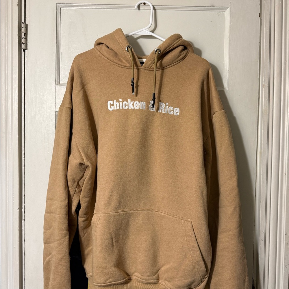 Tan Hoodie with Embroidered Text